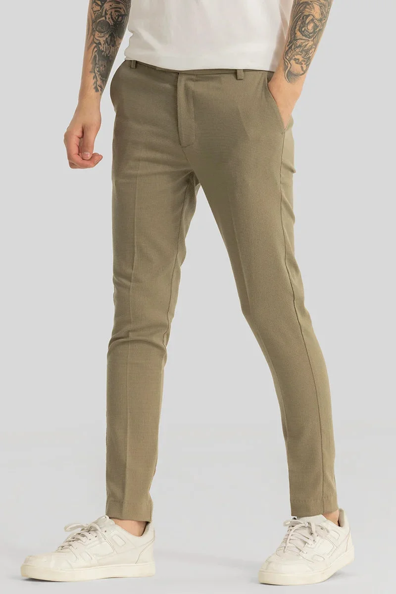 Snitch Khaki Yann Khaki Plain Slim Fit Trousers for Men | Best Price UAE